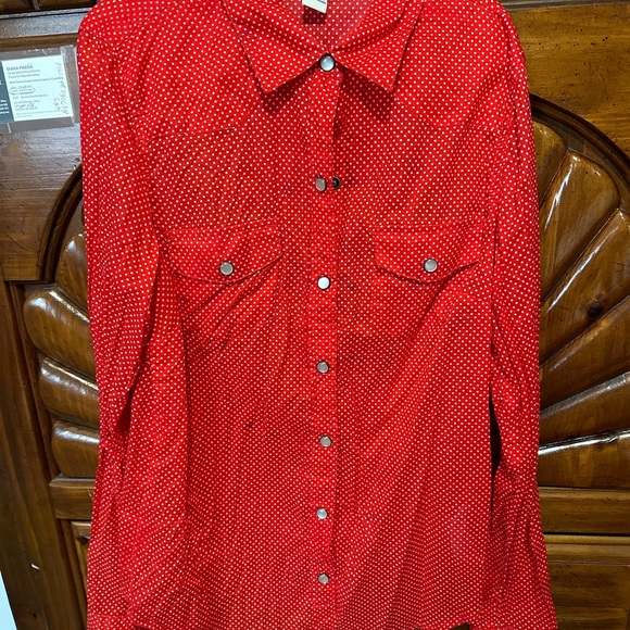 Red/white polka dot long sleeve blouse with collar - Picture 2 of 3